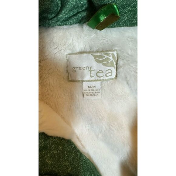 Green Tea Women's Puffer Vest M Green Faux Fur Hood Winter Casual - Picture 2 of 6